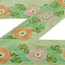 Sanskriti Vintage Sari Bordüre handbestickt 1 Yd Borte Nähen grün Handarbeit ...