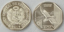Peru 1 Nuevo Sol Gedenkmünze 2017 Andenkondor KM# 405 unz.