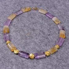 Amethyst / Citrin Halskette, 925er Silber, vergoldet, Edelsteinkette (K1912)
