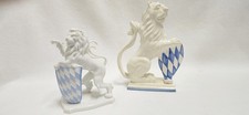 2 Bay.Porzellanlöwen mit Wappen um 1940 Manufaktur Altrohlau 21 x6 u.16x10 cm