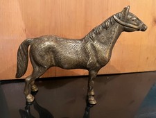 Metall Pferd stehend, Messing Guss, 18 x 14,5 cm, 780 g, detailreich gearbeitet