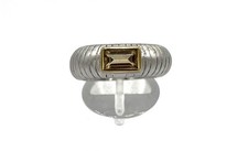925/- Silber Ring, Citrin, Baguette, Bicolor, Vergoldet, Gr. 54, 8 mm breit