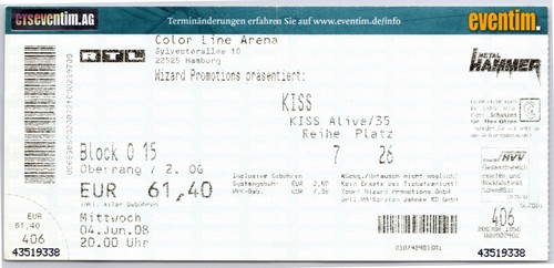 Kiss ticket 2008 - ticket,