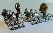 Alte ZINNFIGUREN "Pferdewagen mit Reiter Planwagen 4 Pferde