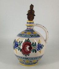 Vintage Weinkrug Keramik Handarbeit Bauernkeramik Stopfen Holz Figur 21cm