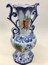 Vestal Keramik Set  blau Schale mit Henkel + Vase handbemalt limitierte Auflage