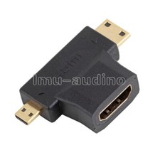 3 in 1 HDMI Female to Mini HDMI Male + Micro HDMI Male Adapter Connector Black