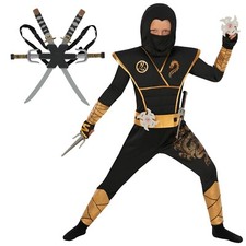 Deluxe schwarz ninja kostüm - ninja,