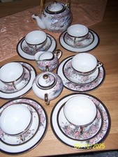 Chinesisches Teeservice für 6 Personen mit Teesieb, feines Porzellan 