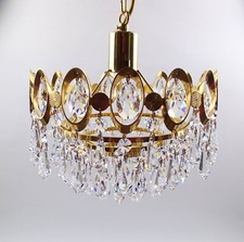 Palwa Kronleuchter Messing vergoldet mit Kristall Prismen D. 25 cm Vintage 1960