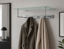 Wandgarderobe modern Glas Ablage Metall Alu 61cm Flur Garderobe verchromt