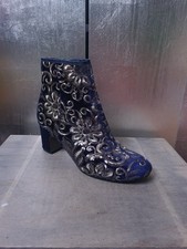 Edle TAMARIS Stiefeletten Gr 39 dunkelblau bestickt Samt Absatz Stiefel 1830