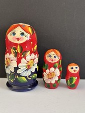 3 Russian Matryoshka Babushka Nesting Wooden Dolls Hand 70‘s