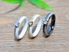 AUSWAHL + KERAMIK Ring STRASS Zirkonia + silber gold 4mm EDELSTAHL weiß schwarz