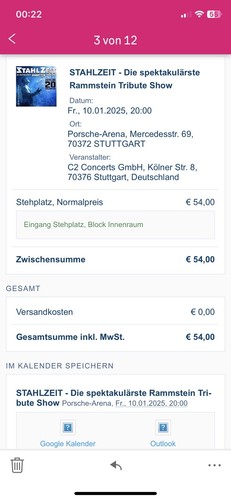 Konzertkarte stahlzeit die - stahlzeit,