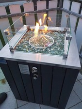 Terassenfeuer ACTIVA Asano 12,5kW Edelstahl Gas Feuerstelle+Glassteine+Rollen