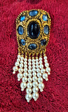 Brosche Oval Glassteine blau