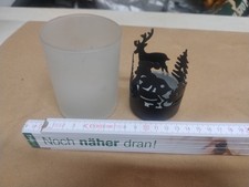 Teelicht Windlicht Nikolaus Rentier Schlitten Tannenbaum Satiniertes Glas Metall