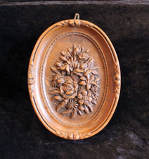 Wachsbild Relief Wandschmuck Wachshänger Blumen Muster Oval