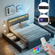 Polsterbett 140x200cm Doppelbett Bettgestell mit Bettkasten USB/ LED-Licht Audio