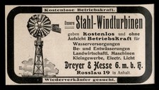 Alte Werbung Reklame 1910 Stahl-Windturbinen Windrad Dreyer & Hesse Rosslau 19