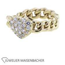 Wunderschöner Kettenring Herzform mit 18 Brillanten in 750er Gelbgold