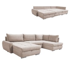 Wohnlandschaft - beige - mit Liegefunktion und Staukasten - Ottomane links
