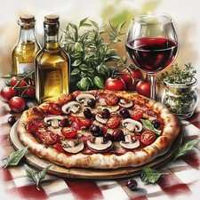 Wandbild Küche Pizza Wein