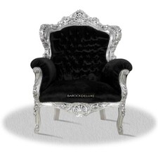 Barocksessel Sessel Schwarz Silber Armlehne Club Lounge Thron Fernsehsessel