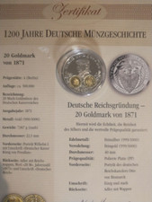 Silbermünze - 20 Goldmark von 1871 - 1200 Jahre Deutsche Münzgeschichte