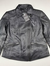 Barneys Originals Damen Größe 10 Belina Lederjacke (BRANDNEU MIT ETIKETT) schwarz Biker Reißverschlüsse 