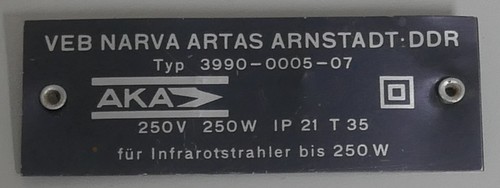 Typenschild veb narva artas - veb,