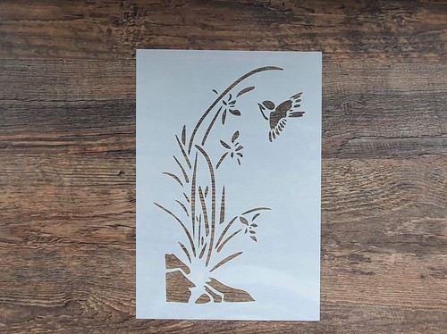 Schablone zweig vogel blüten - schablone,