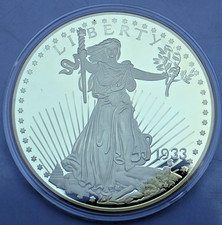 GIGANT-MEDAILLE: 20 DOLLAR GOLD DOUBLE EAGLE 1933, Cu vergoldet, PP, 376 g, C17