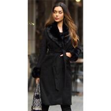 Eleganter Damenmantel mit Kunstfell und Gürtel Schwarz #J1256