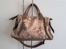 Damen Tasche Handtasche Schlangenoptik Blumenmotiv Braun