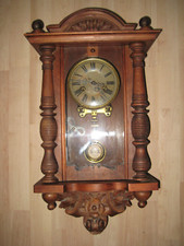 Wanduhr Regulator m. Schlüssel Holz mechanisch ca. 1890 komplett/defekt