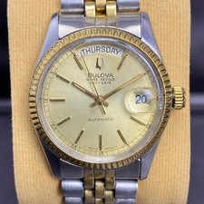 Rare Bulova President Super Seville Day Date Automatic Gold Dial Two Tone Watch