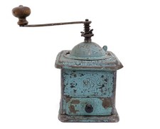 KBS Blech Kaffeemühle, Hammerschlag Lack blaugrün, ca. 20 cm hoch