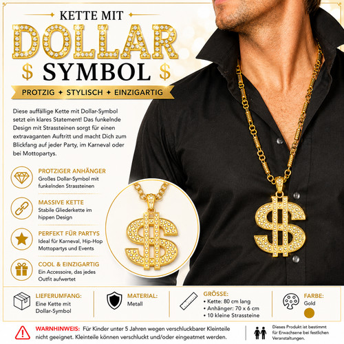 Dollar kette gold xxl - xxl,