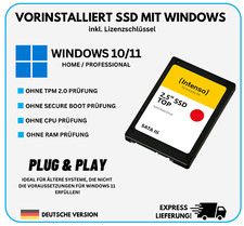 SSD Festplatte mit vorinstallierten Windows 10 / Windows 11 OHNE TPM PC Laptop