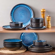 Geschirr Set glänzend blau 4/6 Personen 16/24/32-tlg Steingut Keramik Steingut