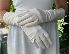 Elegante lange Lederhandschuhe Damen weiß 6,5-7