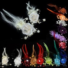 Haarclip Blume Blüte Perlen Straß Federn Haarschmuck Braut Hochzeit viele Farben