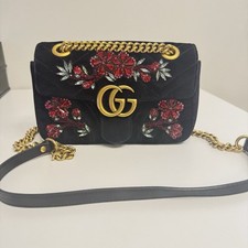 Gucci Marmont  Velvet Mini Embroidered Flower Crystal Black Tasche Handtasche