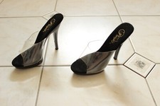 Sexy Gogo Plateau High Heels Mules Pleaser Lack schwarz transparent Gr 36