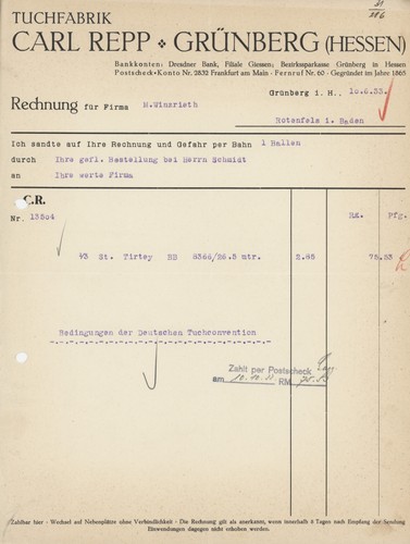 Rechnung grünberg repp carl - rechnung,