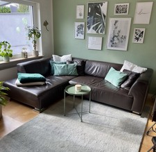 Ledercouch Eckcouch mit Ottomane Schokobraun