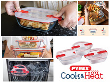 Glasschale Behälter Lebensmittellagerung Mahlzeit Kochen & Hitze belüfteter Deckel rot alle Größen Pyrex