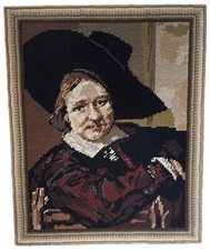 großes Gobelin Stickbild alt Handarbeit Mittelalter Porträt Edelmann